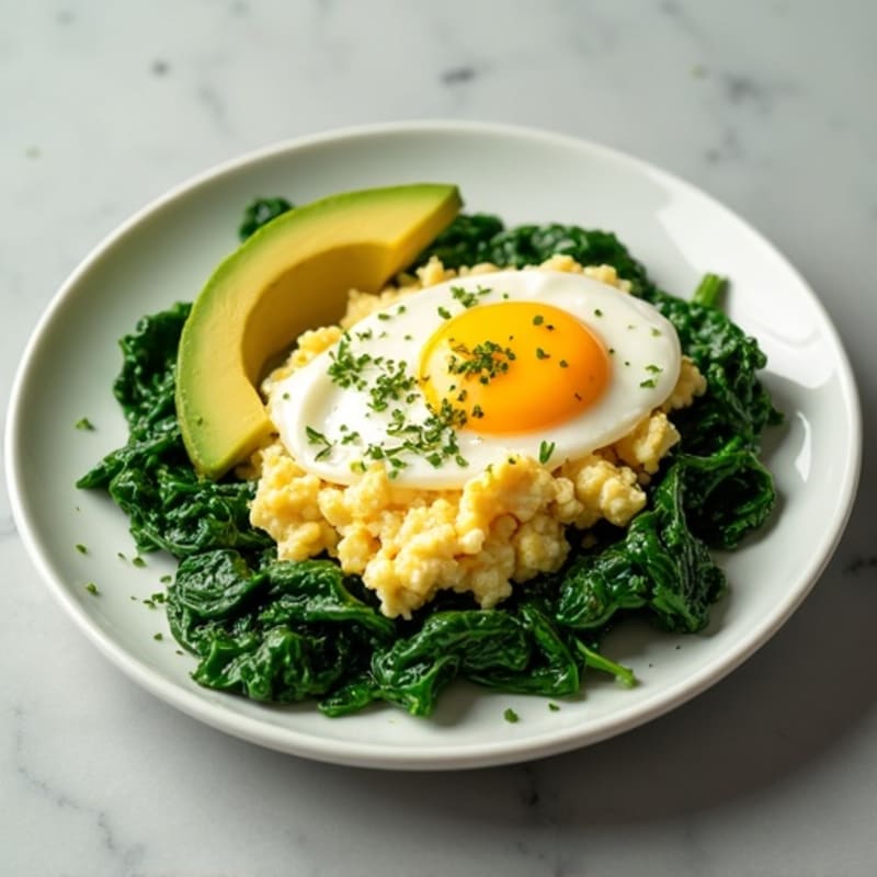 Scrambled Egg Whites with Cottage Cheese, Sautéed Spinach and Avocado