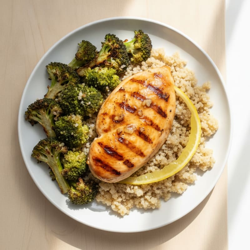 Grilled Chicken Breast with Quinoa and Roasted Broccoli