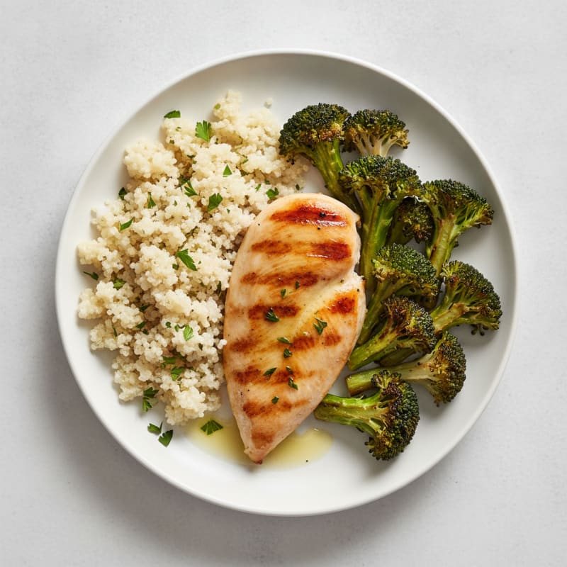 Grilled Chicken Breast with Quinoa and Roasted Broccoli