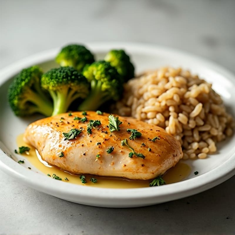 Sheet Pan Lemon Herb Chicken with Roasted Broccoli and Brown Rice