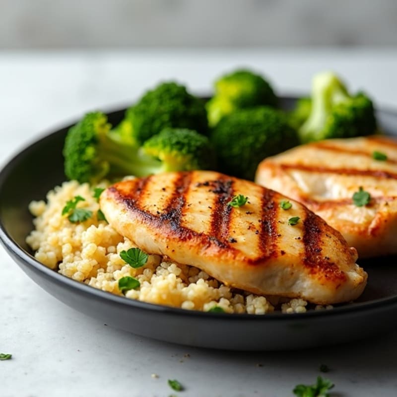 Grilled Chicken Breast with Quinoa and Roasted Broccoli