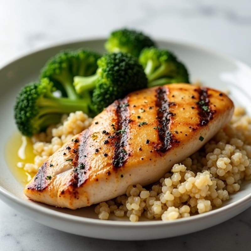 Grilled Chicken Breast with Quinoa and Steamed Broccoli
