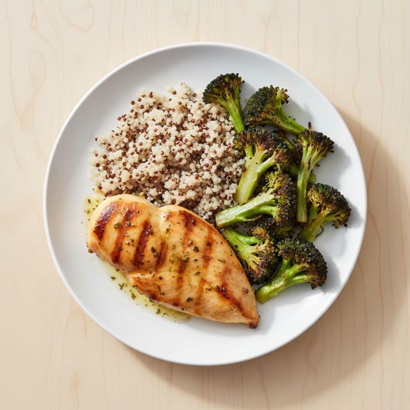 Grilled Chicken Breast with Quinoa and Roasted Broccoli