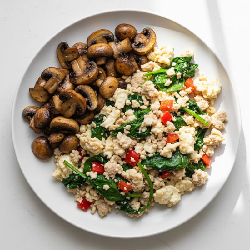 Egg White and Turkey Spinach Scramble with Sautéed Mushrooms