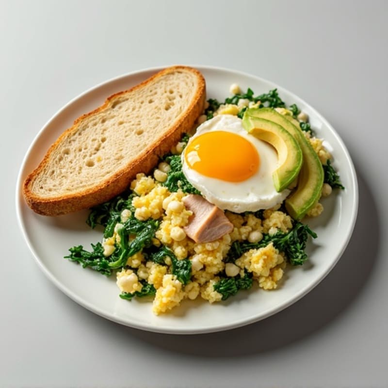 Egg White and Spinach Scramble with Cottage Cheese and Sliced Turkey