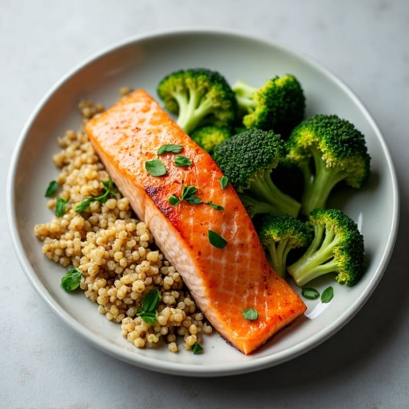 Seared Salmon Fillet with Roasted Broccoli and Quinoa