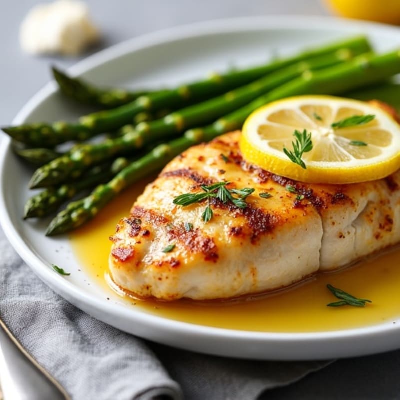 Lemon Garlic Pan-Seared Chicken with Roasted Asparagus