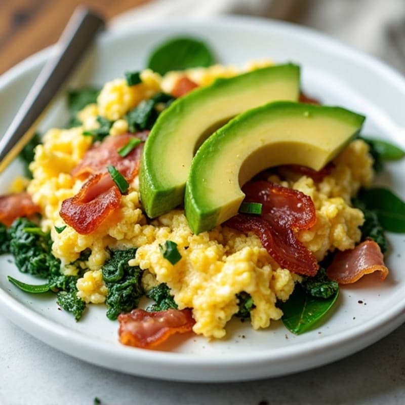 Cottage Cheese Scramble with Spinach and Turkey Bacon