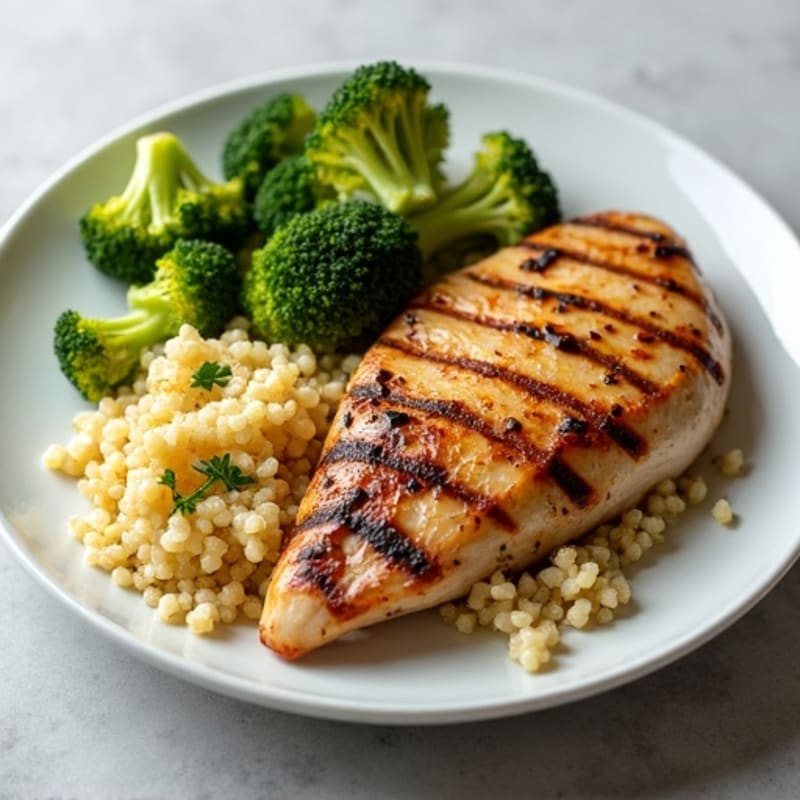 Grilled Chicken Breast with Quinoa and Roasted Broccoli