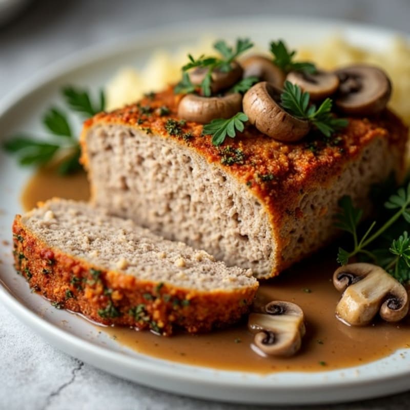 Herb-Crusted Turkey Meatloaf with Mushroom Gravy