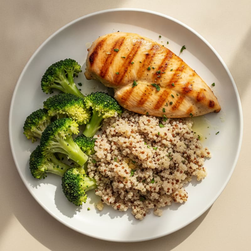 Grilled Chicken Breast with Quinoa and Steamed Broccoli