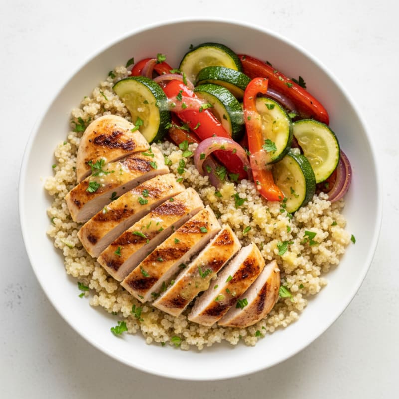 Grilled Chicken and Quinoa Bowl with Roasted Vegetables