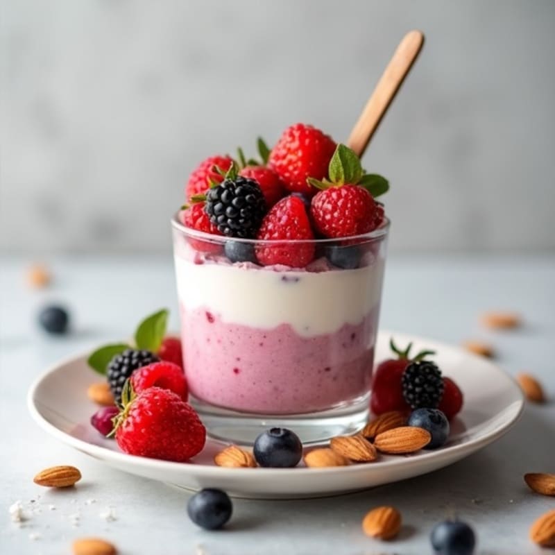 Greek Yogurt Protein Parfait with Mixed Berries and Almonds