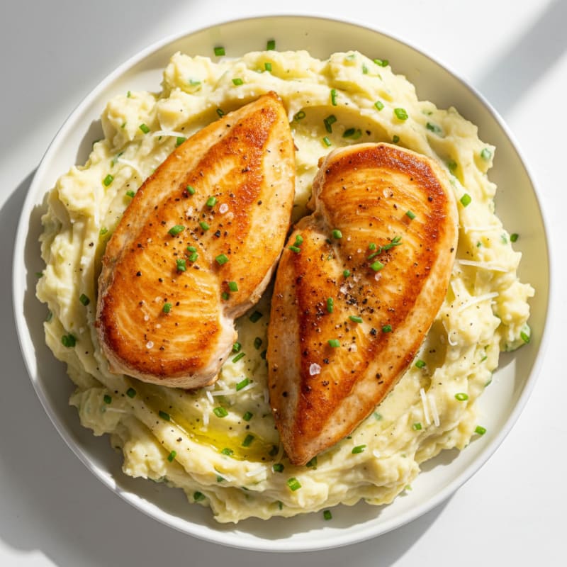 Garlic Parmesan Mashed Potatoes with Pan-Seared Chicken