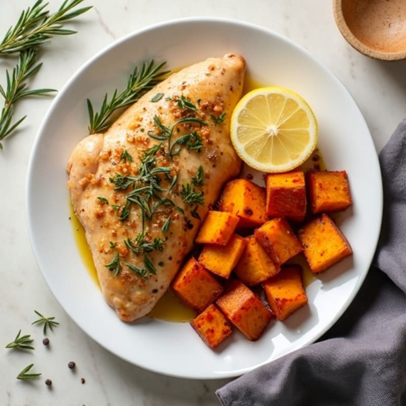 Sheet Pan Lemon Herb Chicken with Roasted Sweet Potatoes