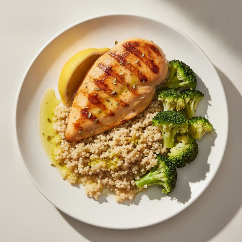 Grilled Chicken Breast with Quinoa and Steamed Broccoli