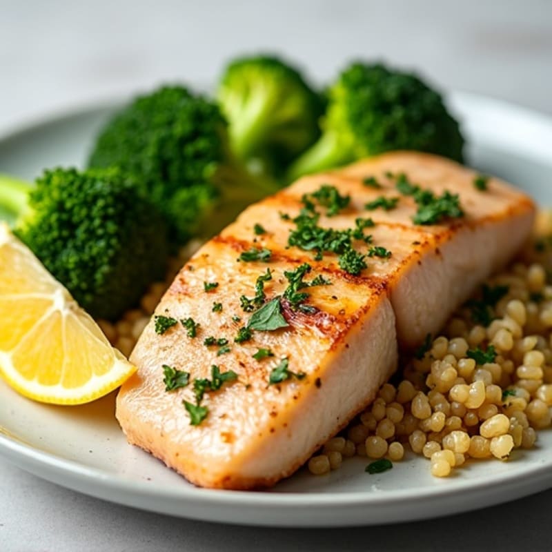 Lemon Herb Seared Tuna with Quinoa and Steamed Broccoli