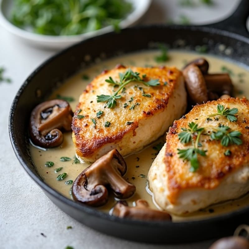 Creamy Herb-Roasted Chicken and Wild Mushroom Skillet