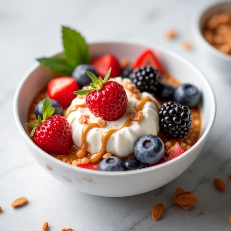 Greek Yogurt Protein Bowl with Mixed Berries and Almond Butter