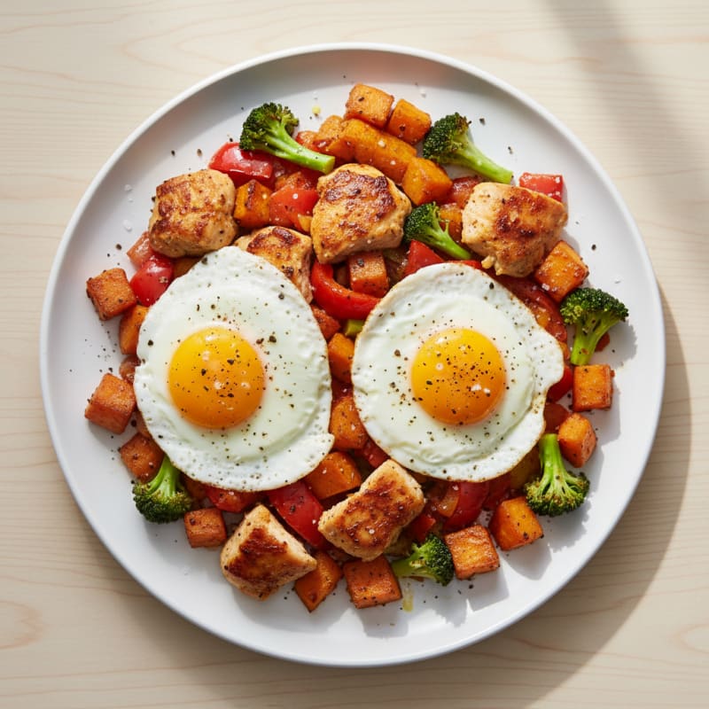 Sheet Pan Chicken and Egg Hash