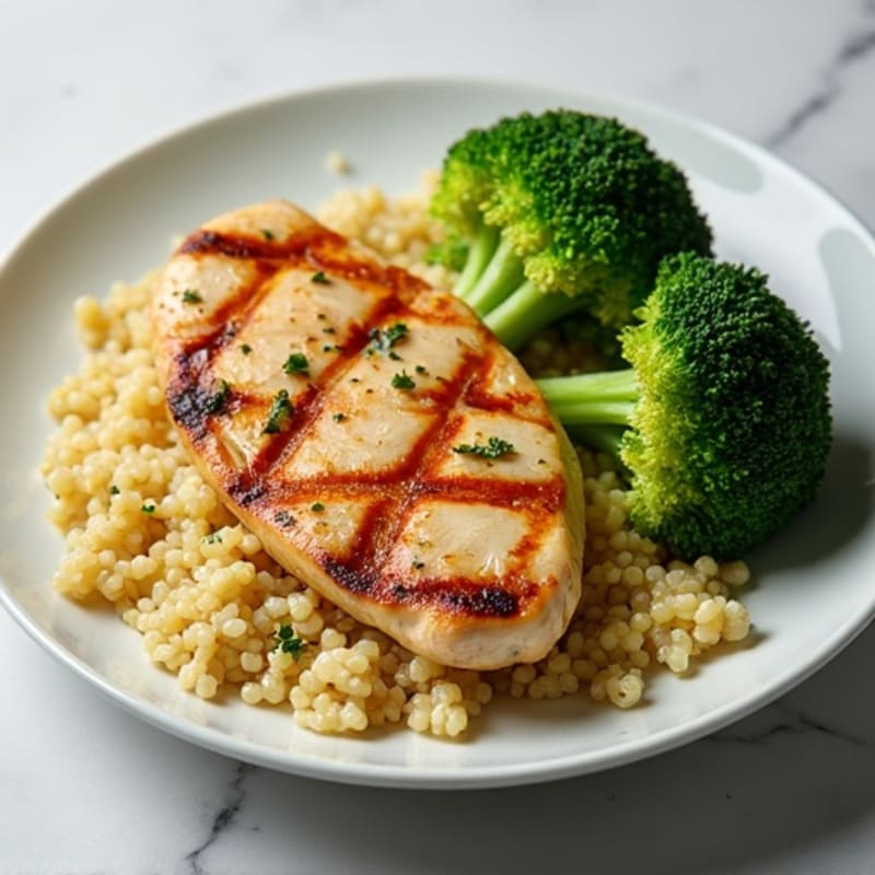 Grilled Chicken Breast with Steamed Broccoli and Quinoa