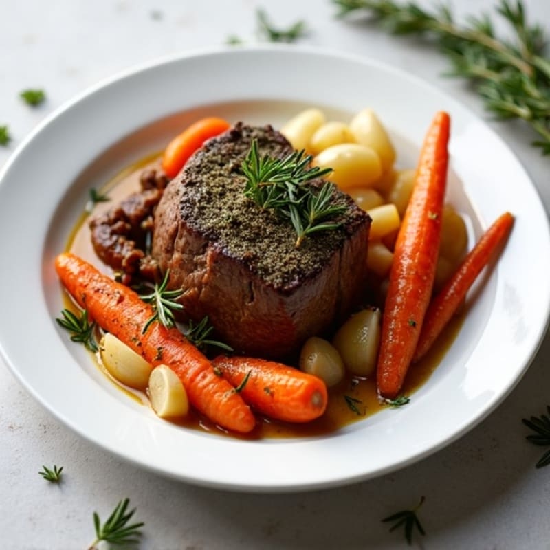 Herb-Crusted Tender Pot Roast with Root Vegetables