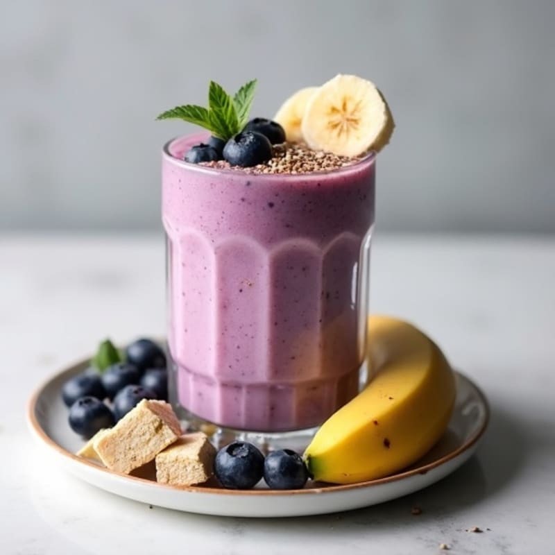 Silky Tofu Protein Smoothie with Hemp Seeds and Blueberries