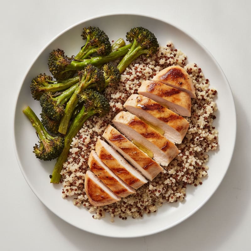 Grilled Chicken Breast with Quinoa and Roasted Broccoli