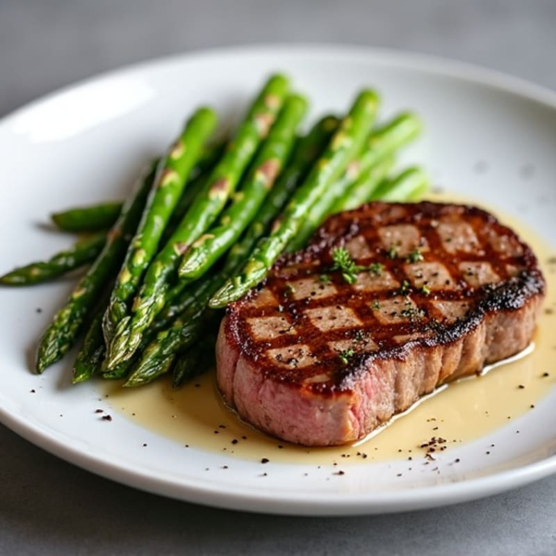 Seared Steak with Roasted Asparagus and Canned Green Beans