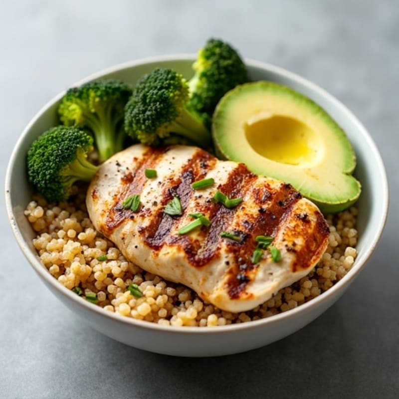 Grilled Chicken and Quinoa Bowl with Roasted Broccoli