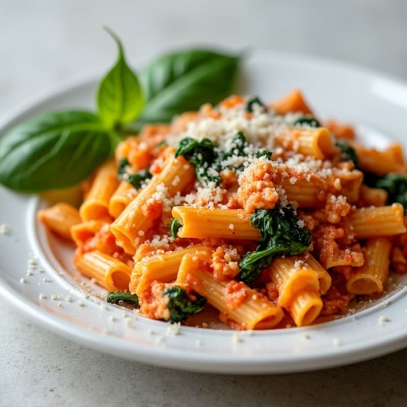 Creamy Baked Ziti with Lean Ground Turkey and Spinach