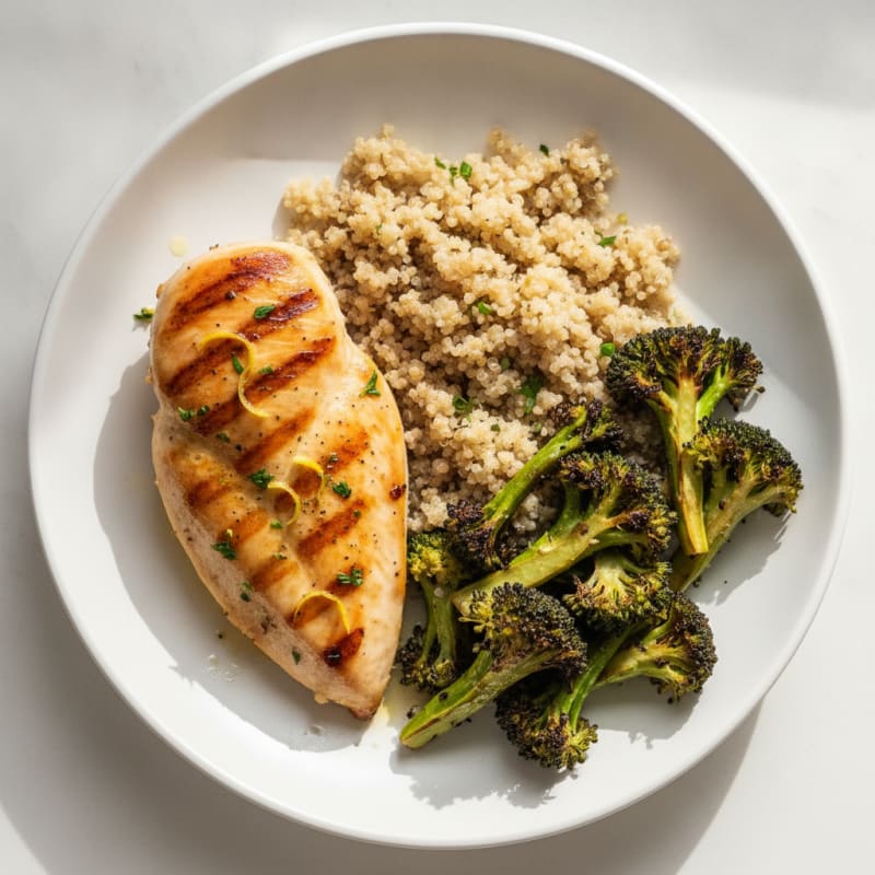 Grilled Chicken Breast with Roasted Broccoli and Quinoa