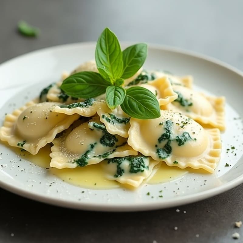Herb-Ricotta Spinach Ravioli with Garlic Cream Sauce
