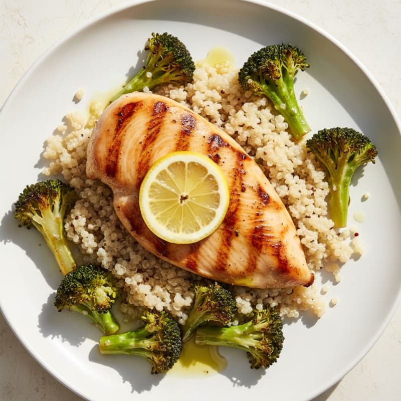 Grilled Chicken Breast with Roasted Broccoli and Quinoa