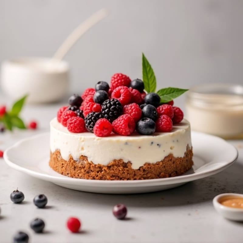 Greek Yogurt Protein Cheesecake with Mixed Berries