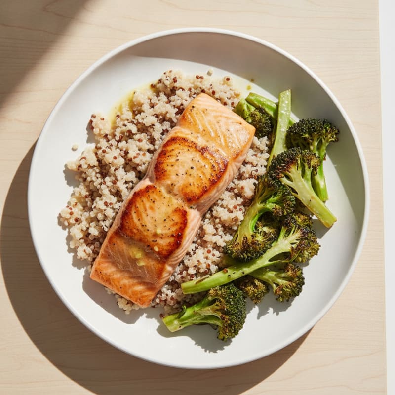 Seared Salmon with Roasted Broccoli and Quinoa