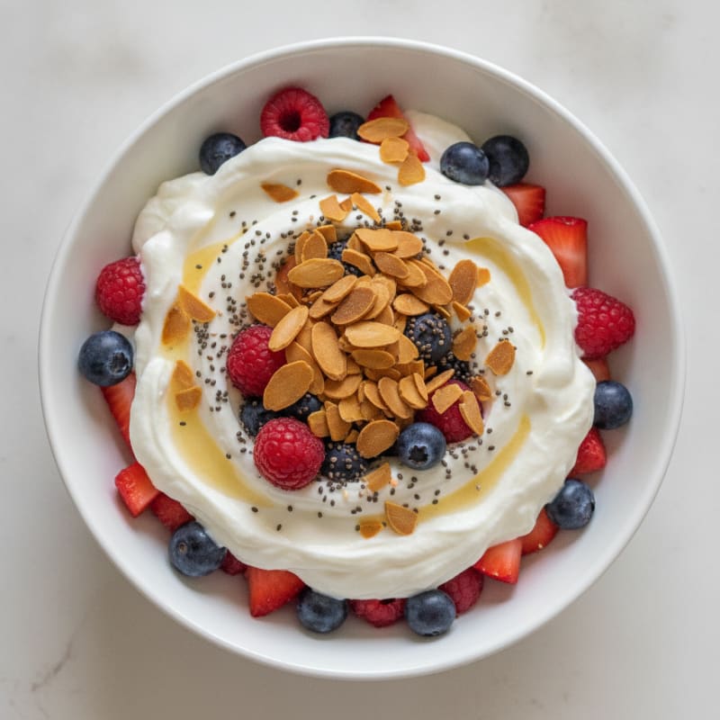Greek Yogurt Protein Parfait with Mixed Berries and Almonds