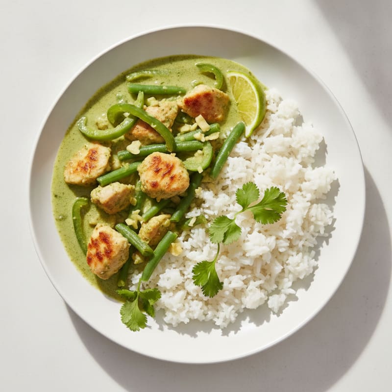 Green Curry Chicken with Coconut Rice