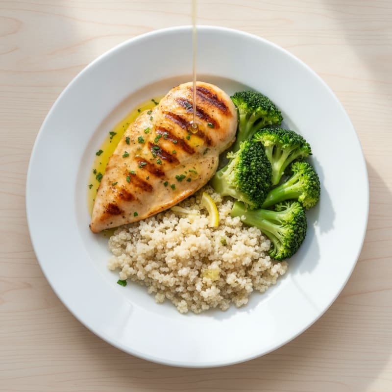 Grilled Chicken Breast with Quinoa and Steamed Broccoli