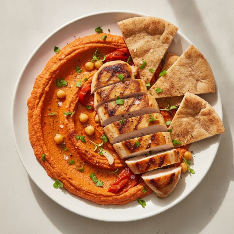 Roasted Red Pepper Hummus with Warm Pita