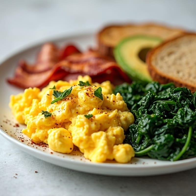 Scrambled Egg Whites with Sautéed Spinach and Turkey Bacon