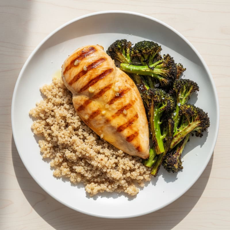 Grilled Chicken Breast with Quinoa and Roasted Broccoli