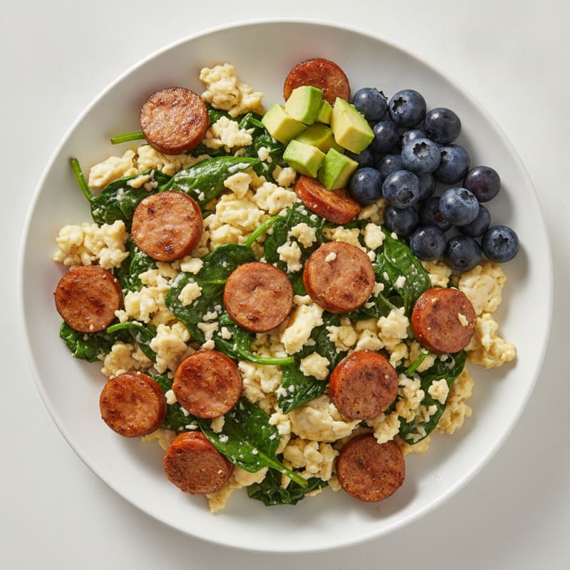 Egg White and Turkey Sausage Scramble with Spinach