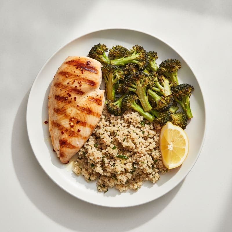 Grilled Chicken Breast with Roasted Broccoli and Quinoa
