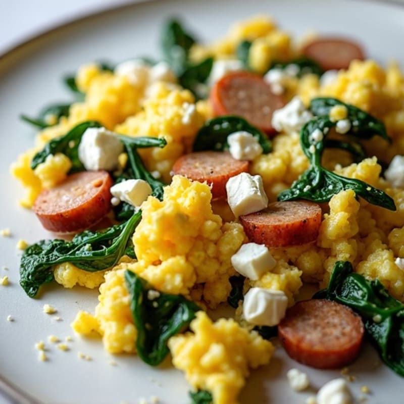 Egg White and Turkey Sausage Scramble with Spinach and Feta