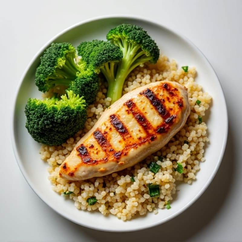 Grilled Chicken Breast with Quinoa and Steamed Broccoli
