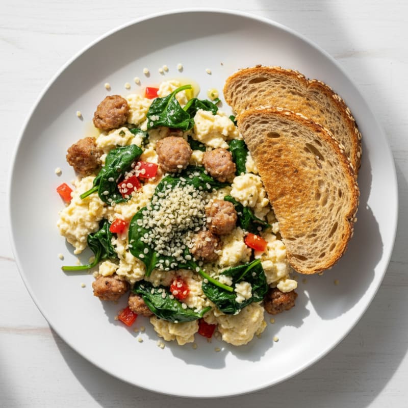 Egg White Scramble with Spinach and Turkey Sausage