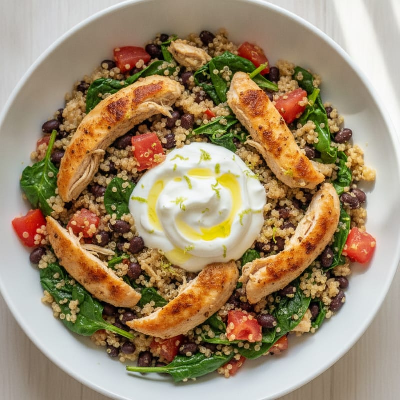 Savory Quinoa and Black Bean Power Bowl with Herbed Greek Yogurt