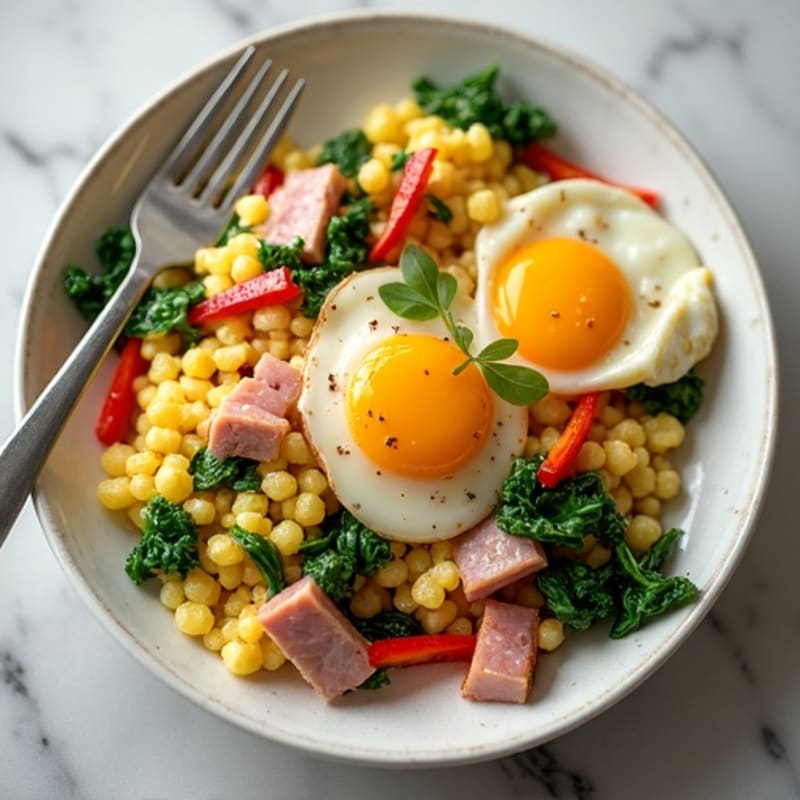 Savory Ham and Fluffy Egg Scramble with Sautéed Greens