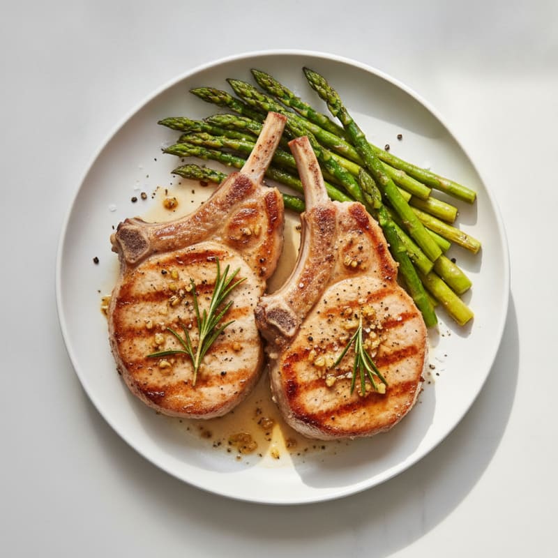 Garlic Herb Pork Chops with Roasted Asparagus